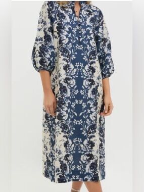 Tuckernuck Navy and Cream Floral Midi Dress Large NWT